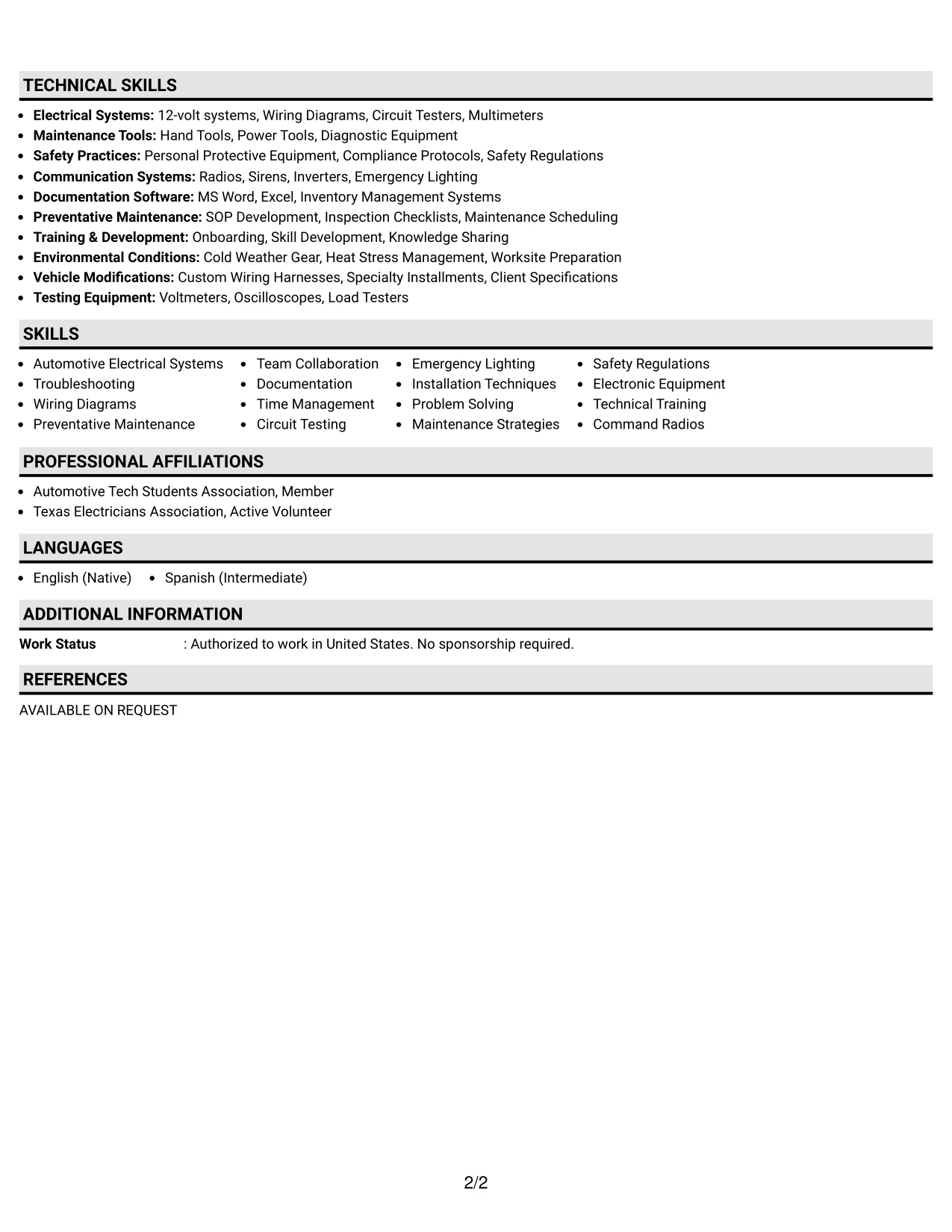 Resume Example Page 2