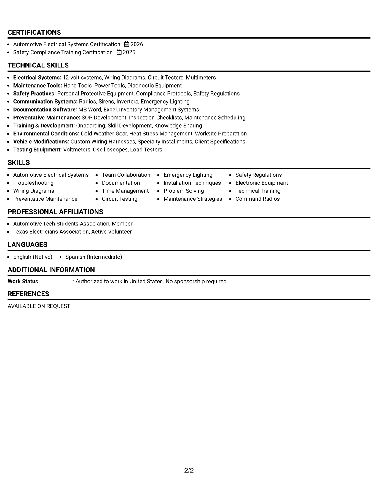 Resume Example Page 2
