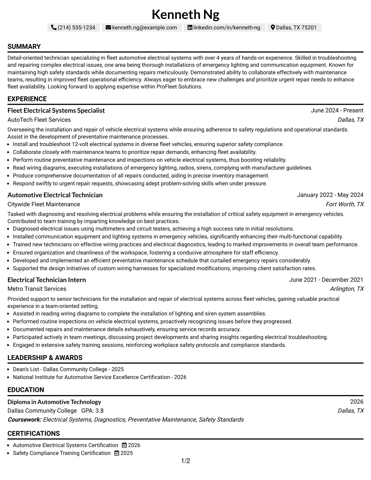 Resume Example Page 1