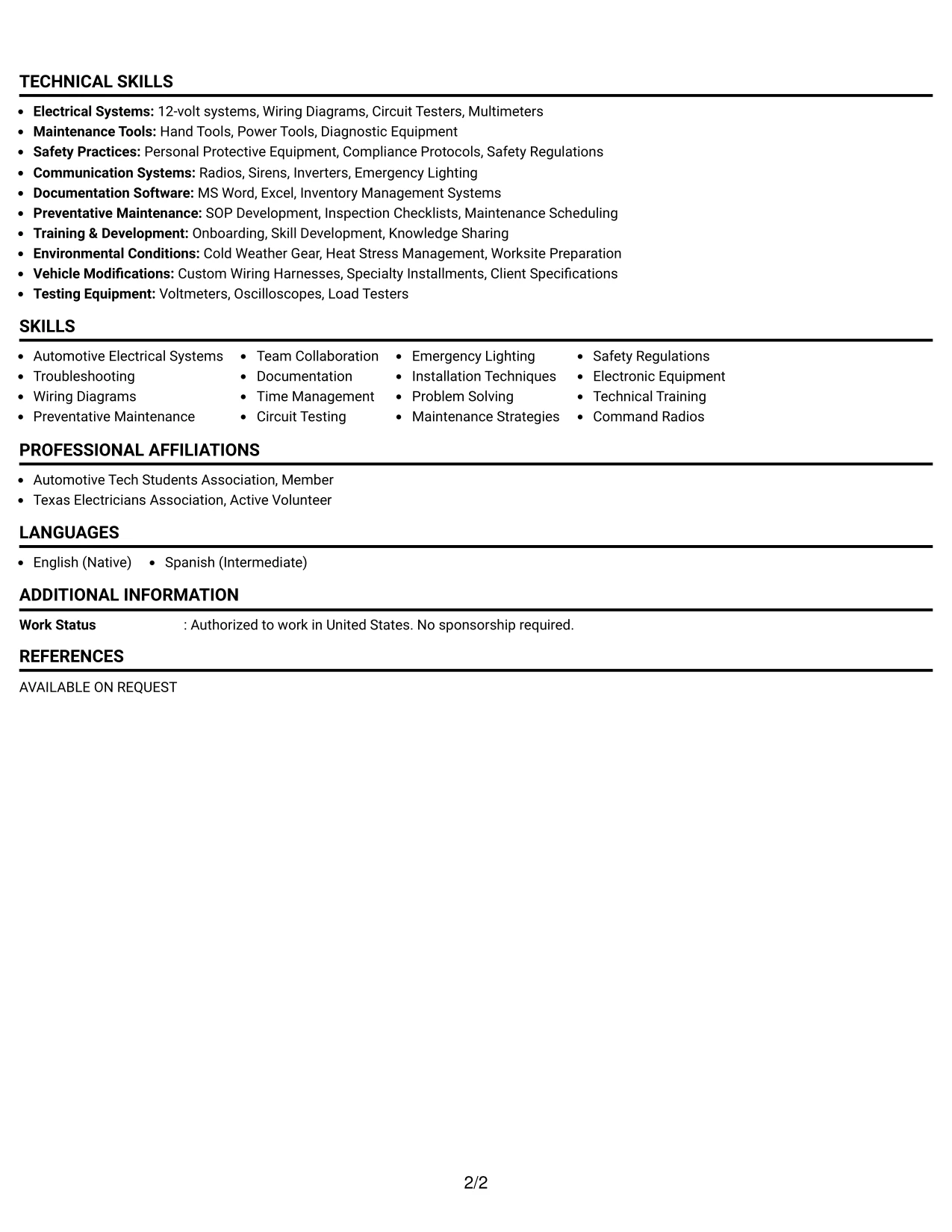 Resume Example Page 2
