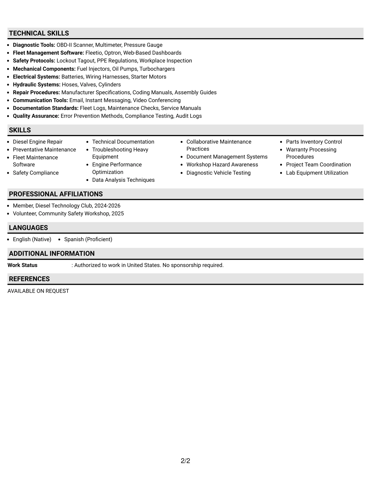 Resume Example Page 2