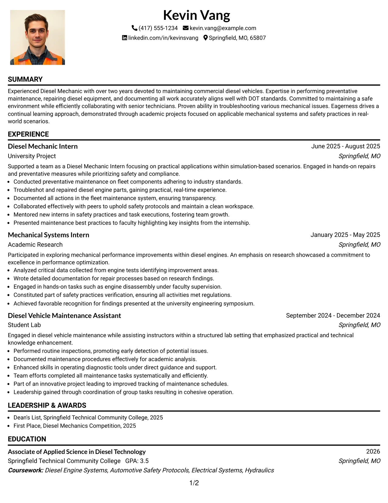 Resume Example Page 1
