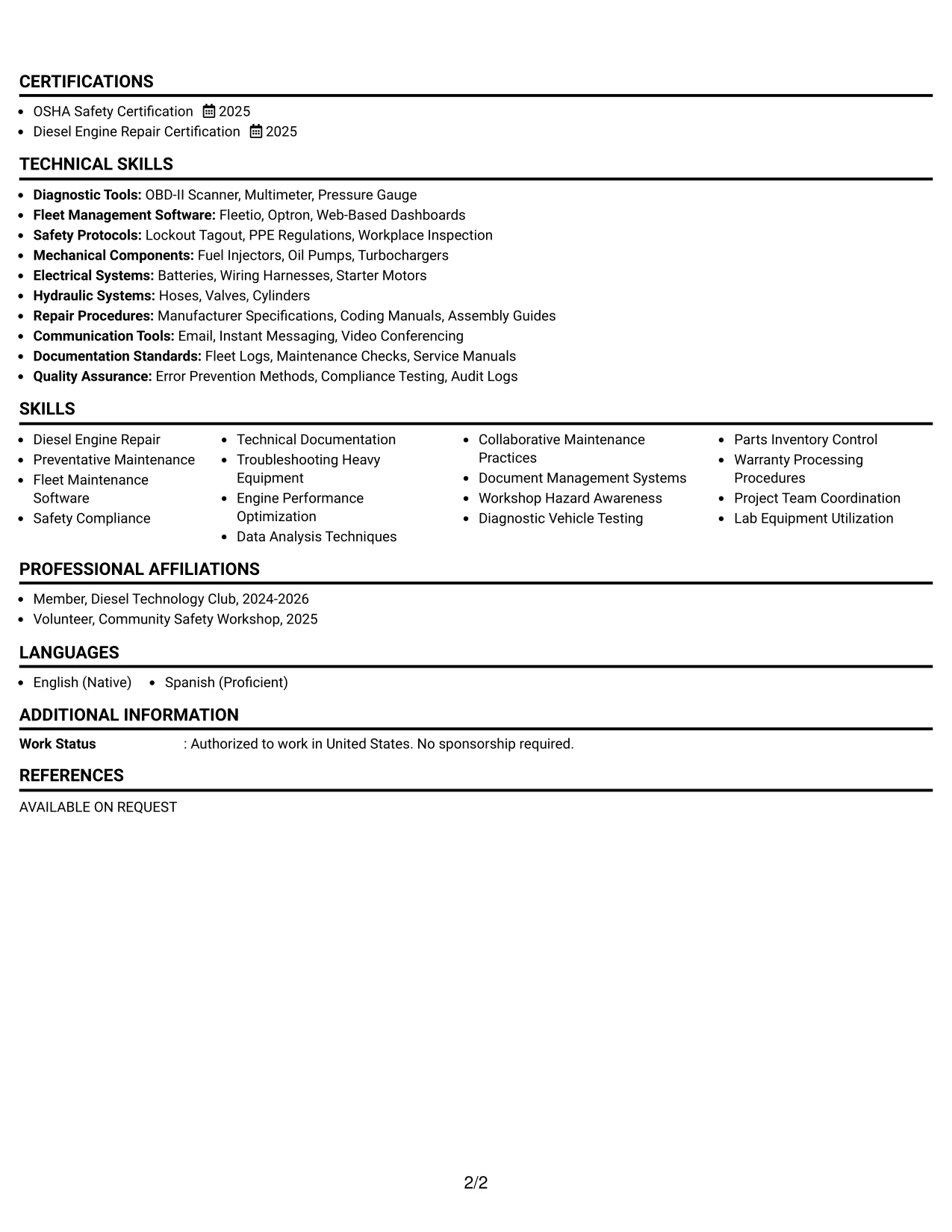 Resume Example Page 2