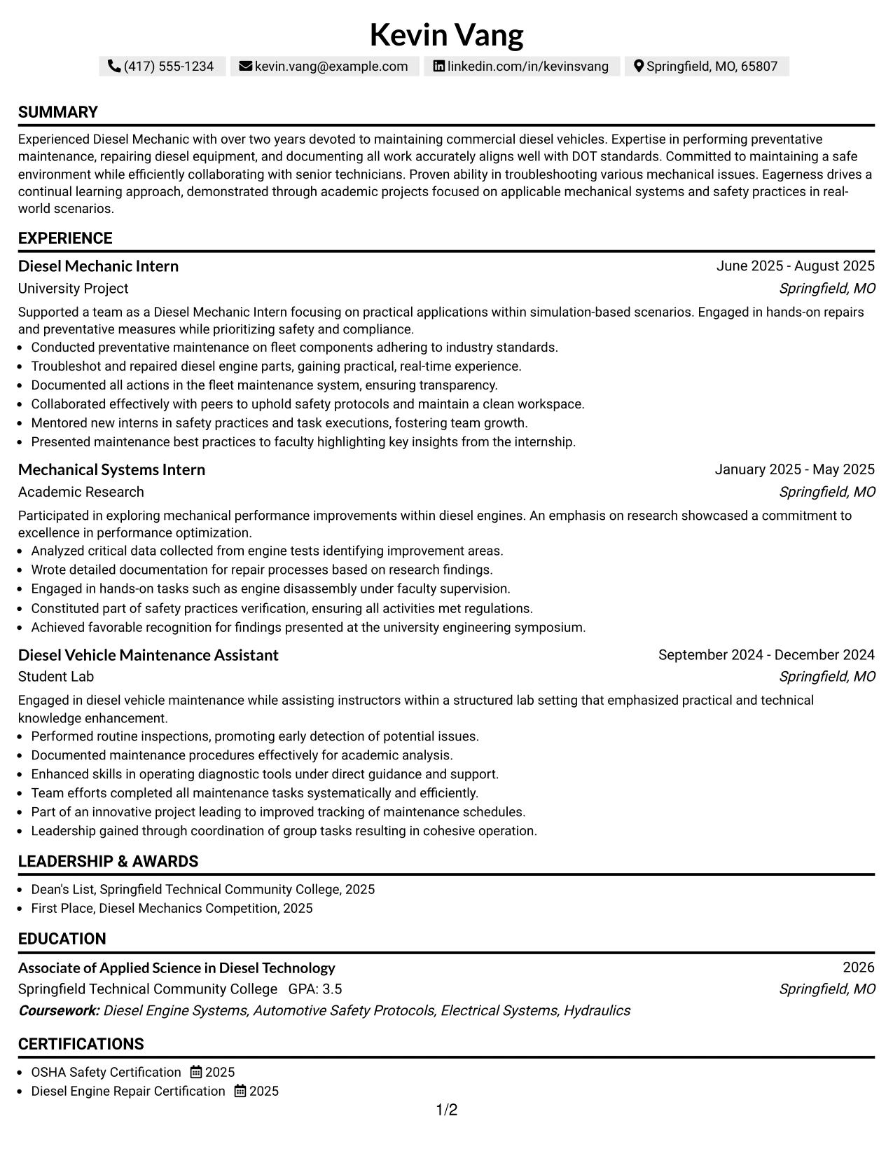 Resume Example Page 1