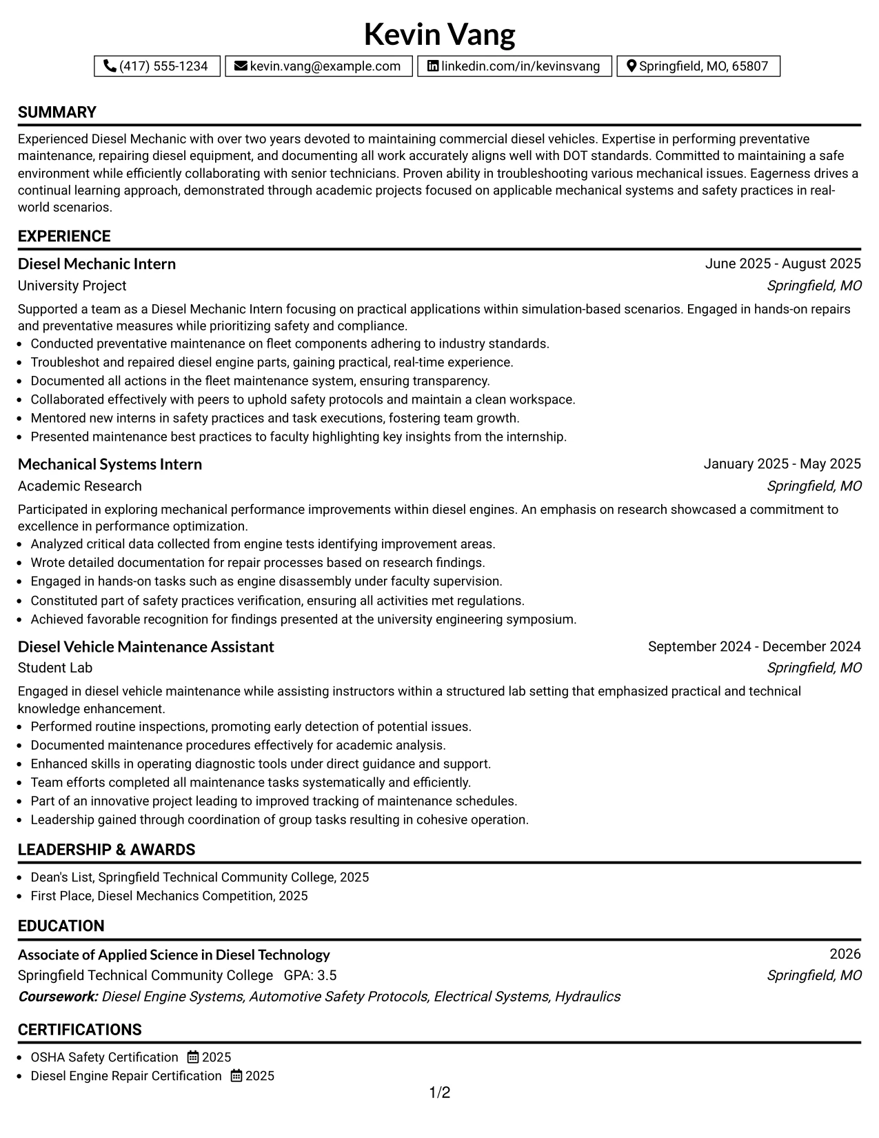 Resume Example Page 1