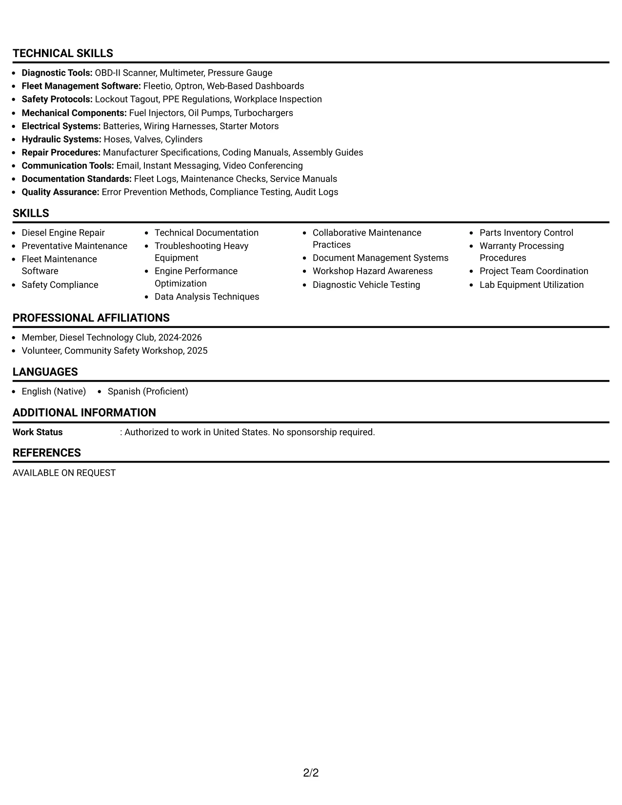 Resume Example Page 2