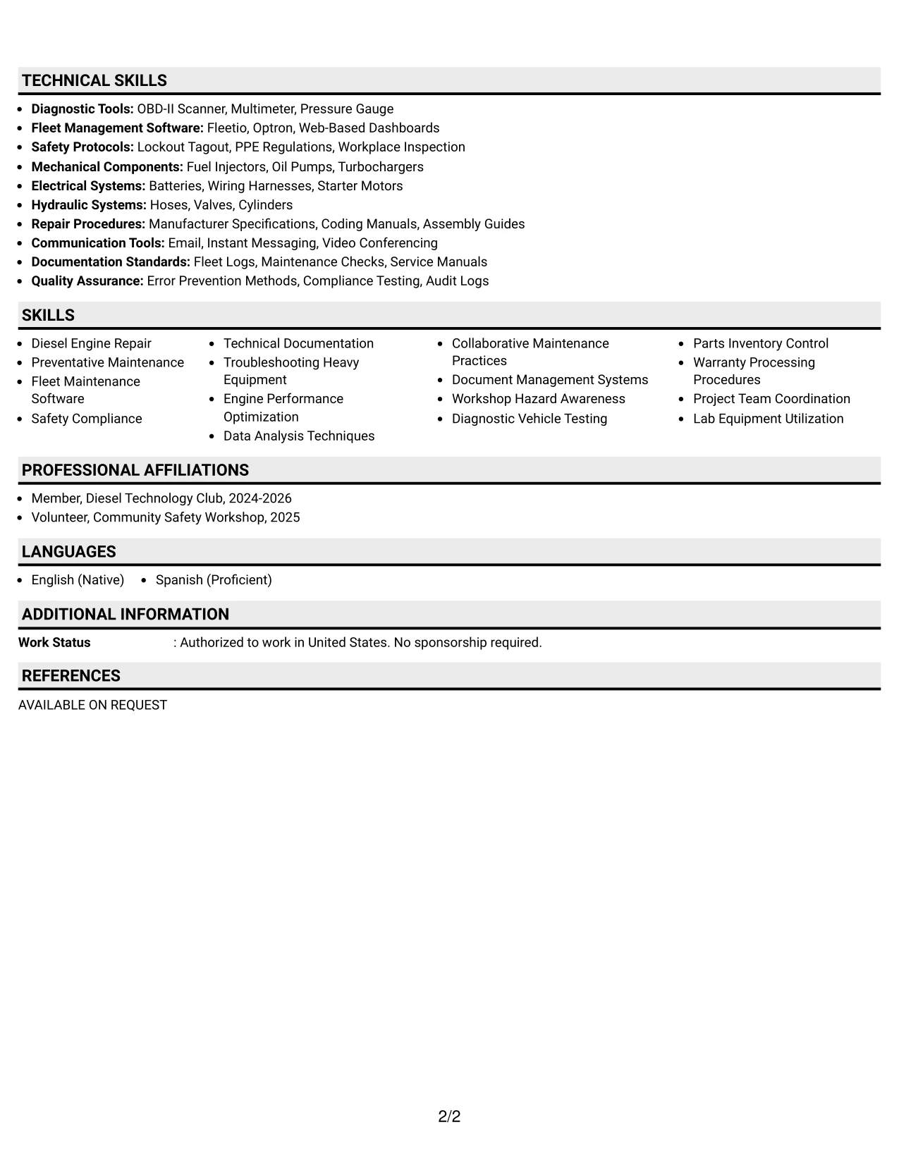 Resume Example Page 2