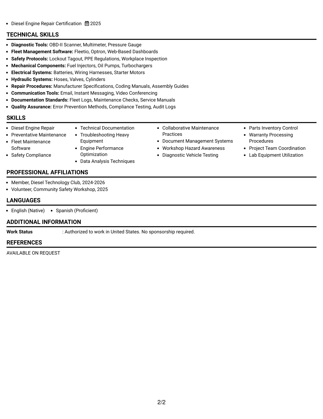 Resume Example Page 2