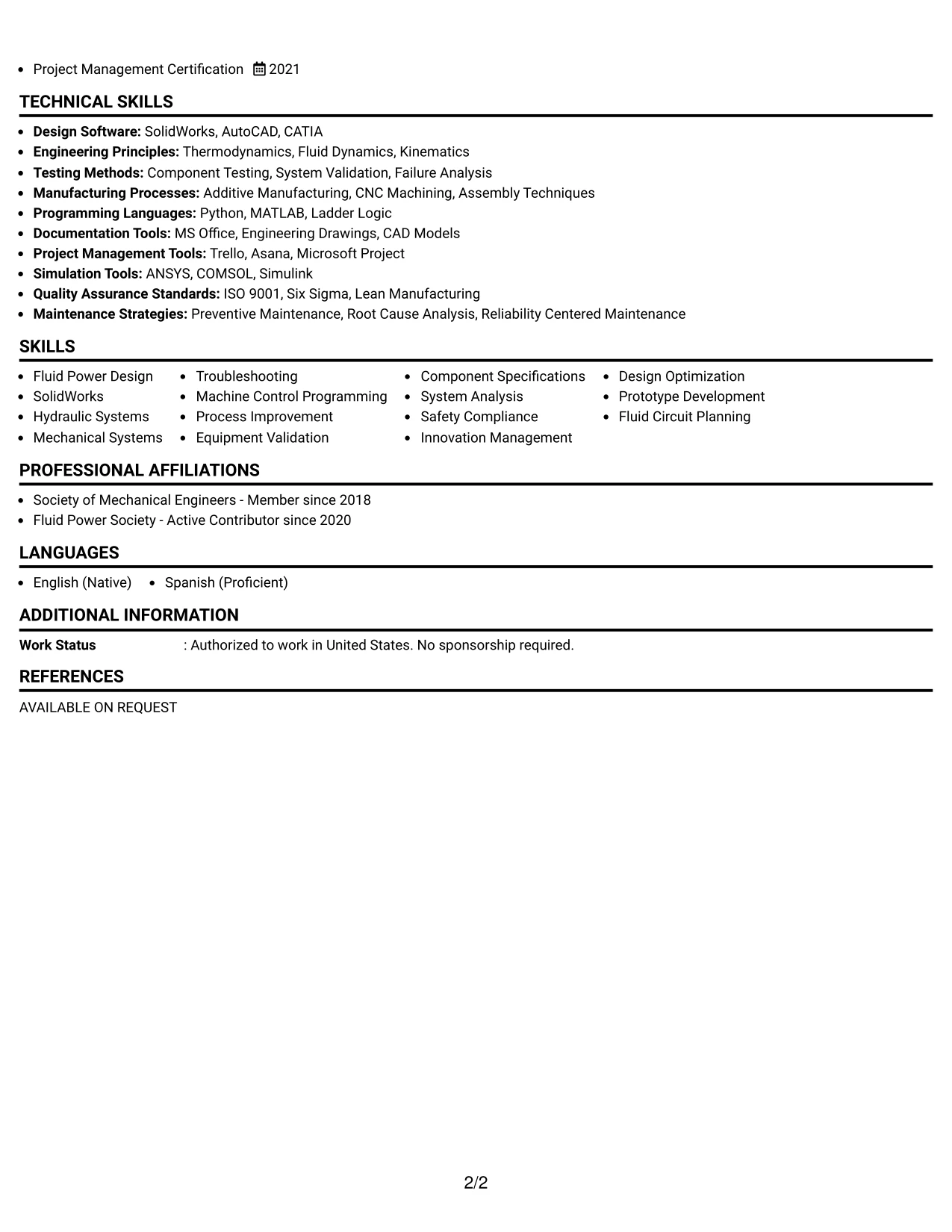 Resume Example Page 2