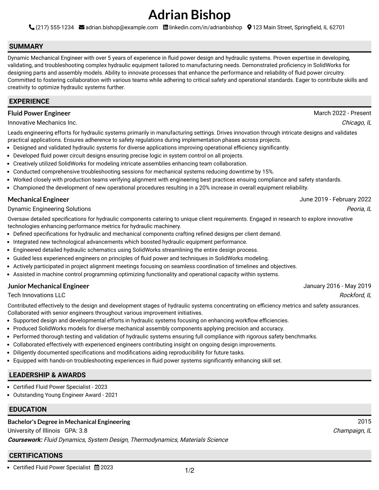 Resume Example Page 1
