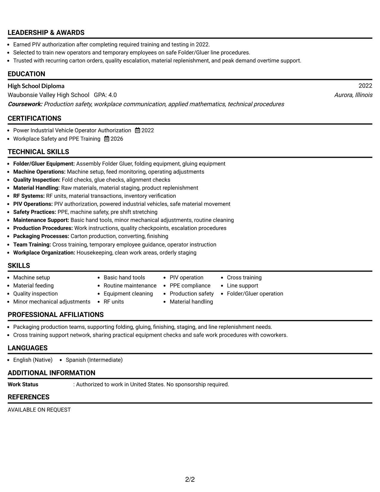 Resume Example Page 2