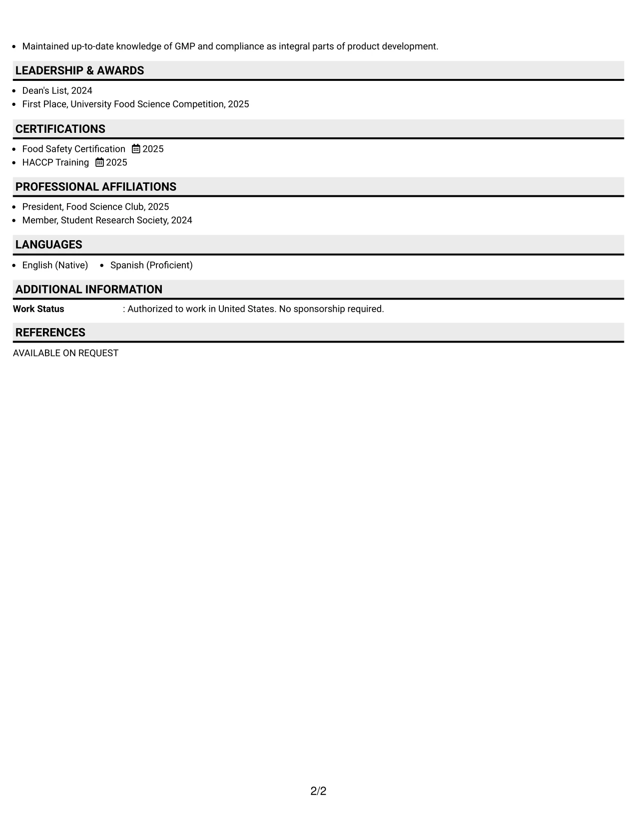 Resume Example Page 2