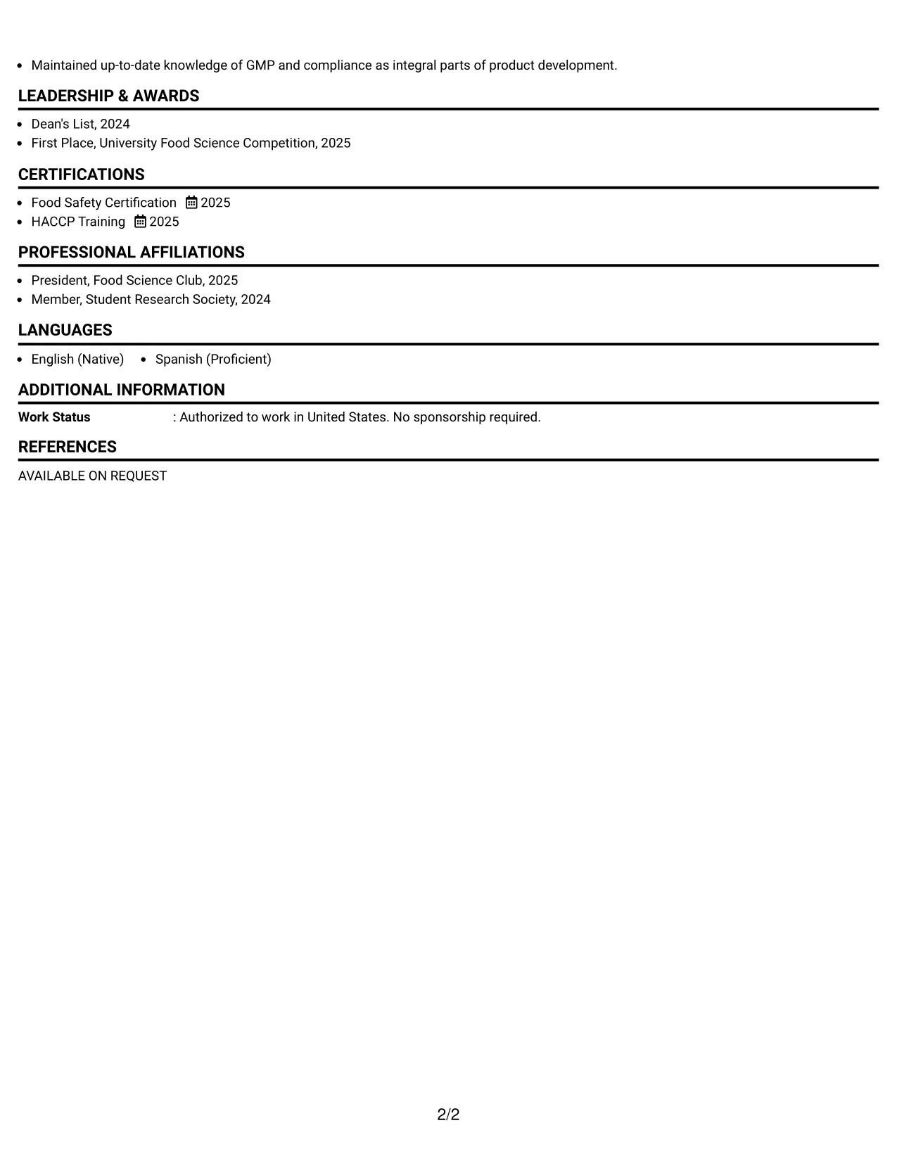 Resume Example Page 2
