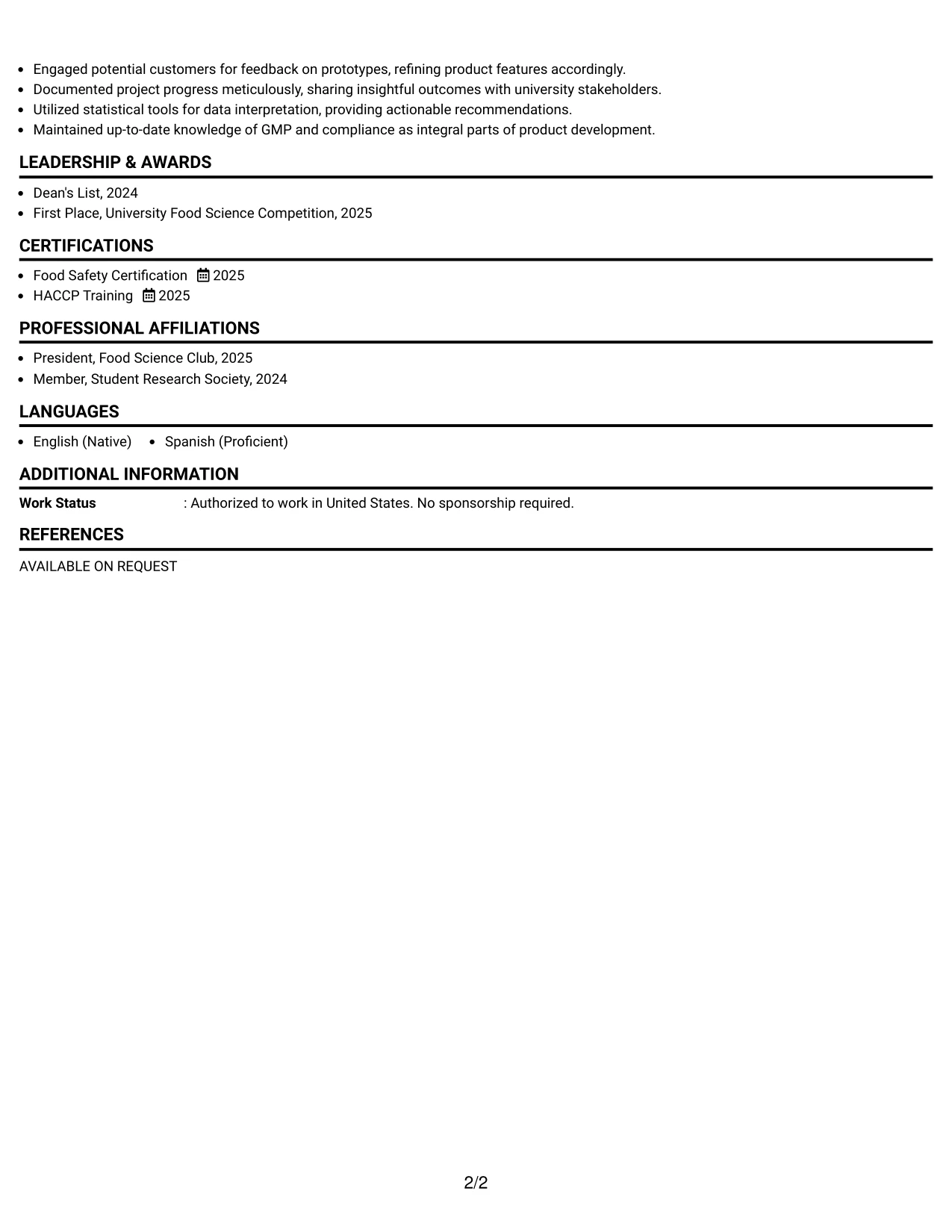 Resume Example Page 2