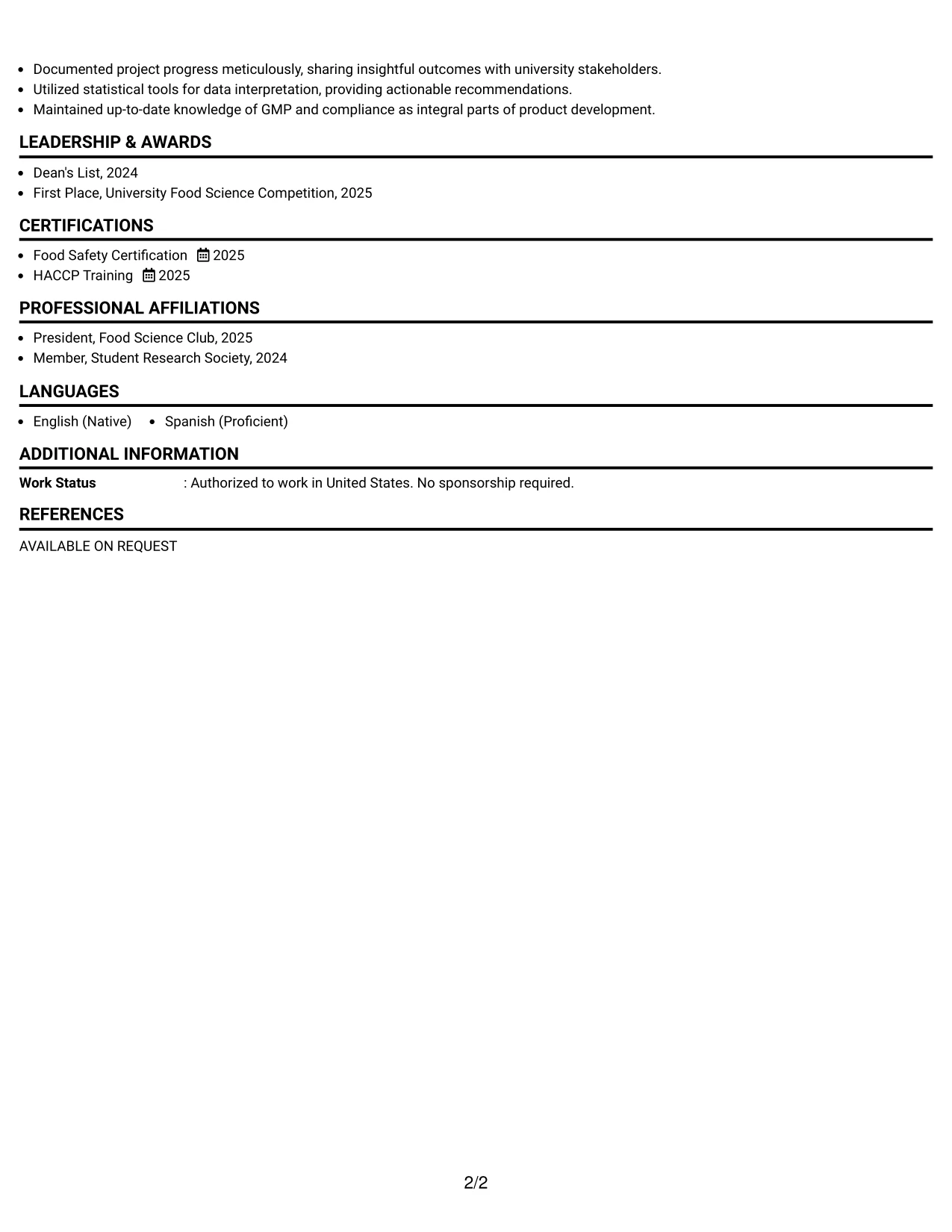 Resume Example Page 2