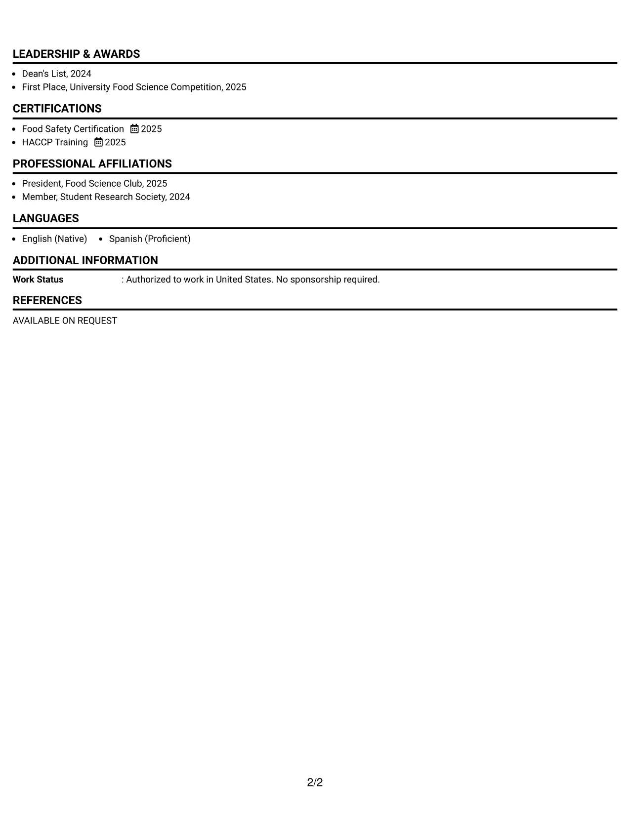 Resume Example Page 2