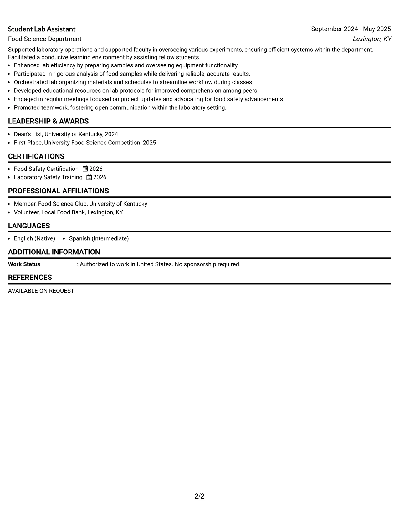Resume Example Page 2