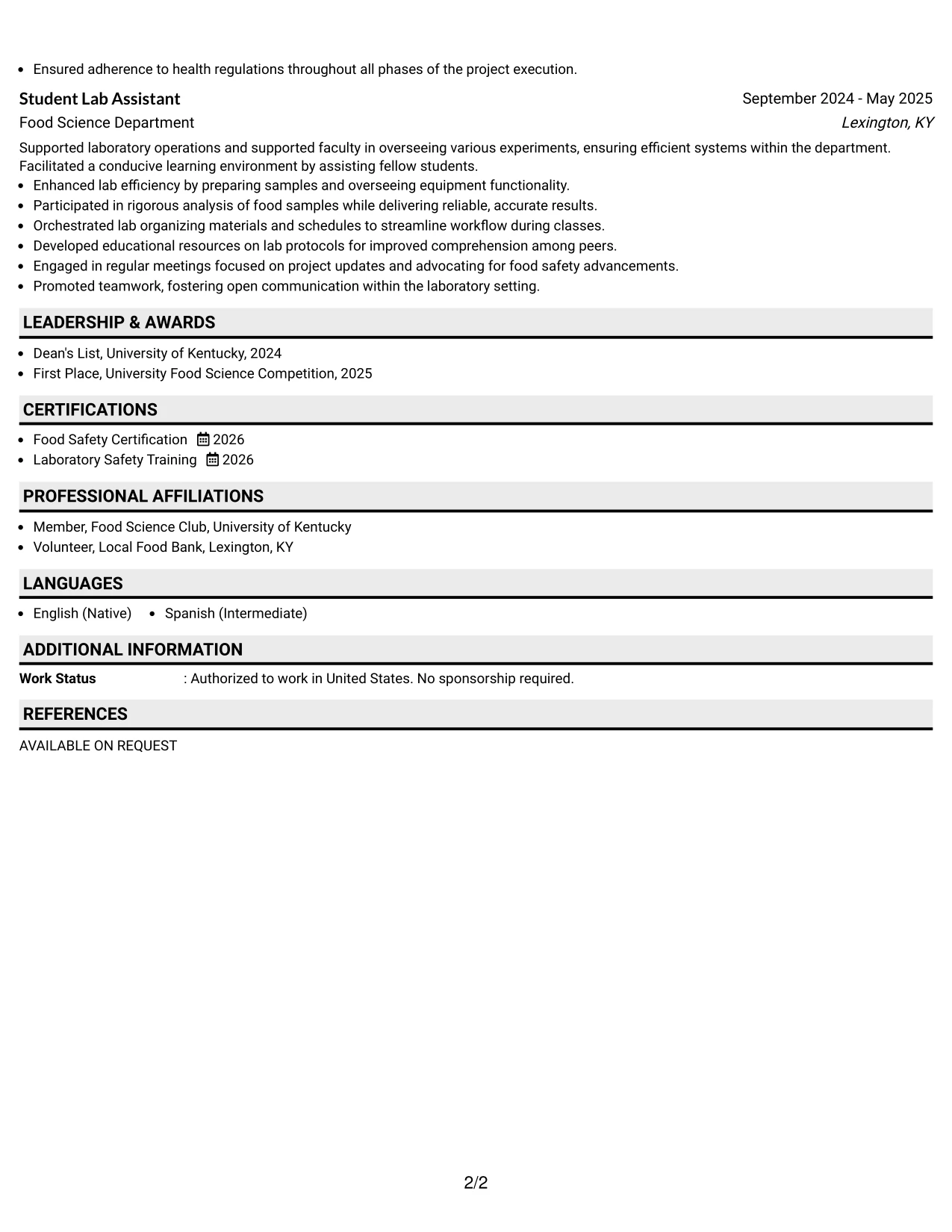 Resume Example Page 2