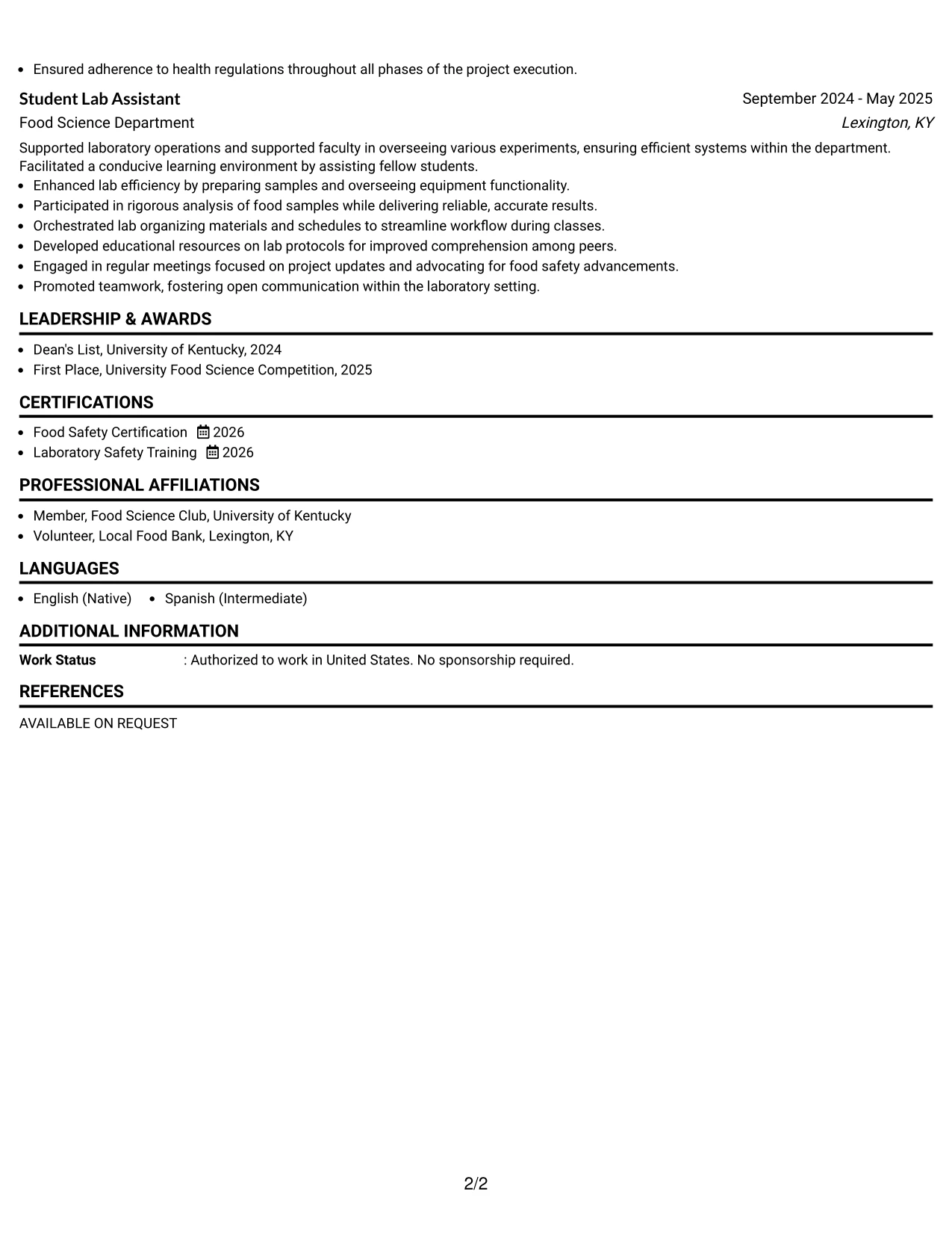 Resume Example Page 2