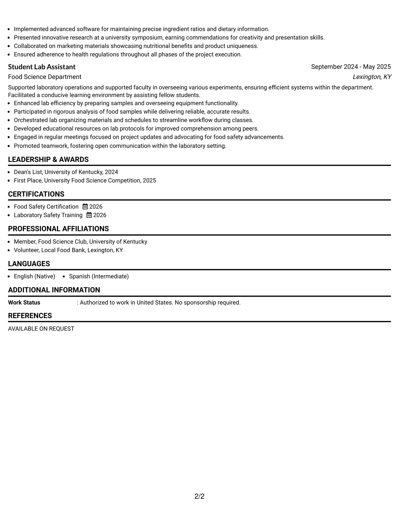 Resume Example Page 2