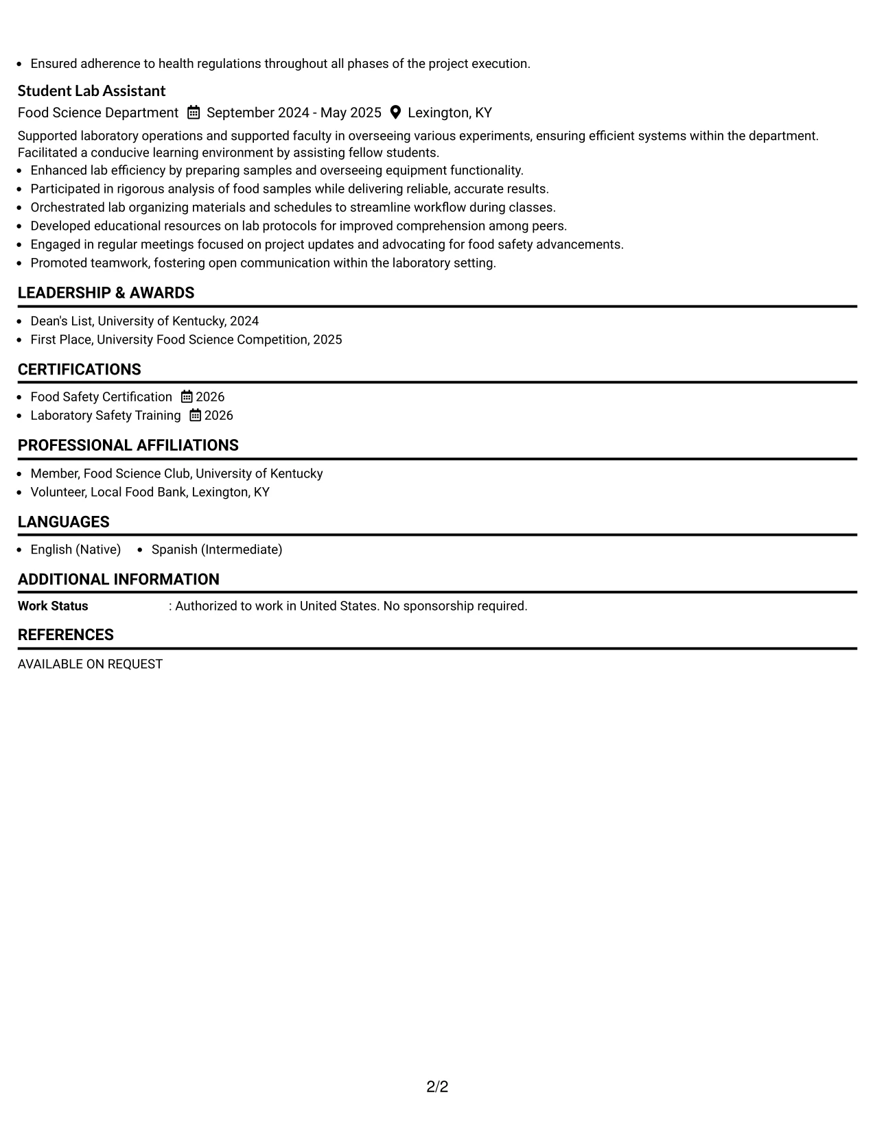 Resume Example Page 2