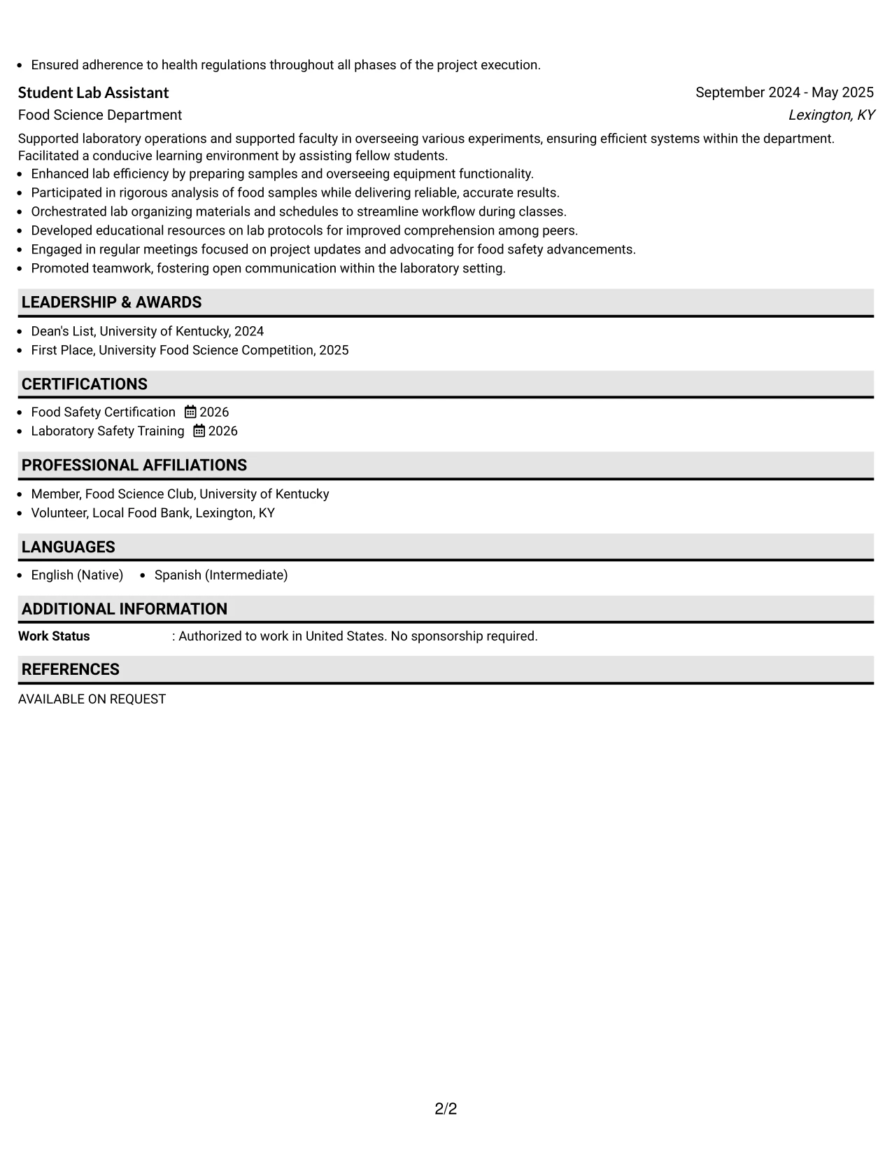 Resume Example Page 2