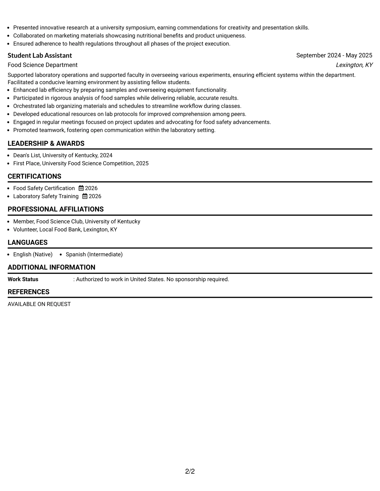 Resume Example Page 2