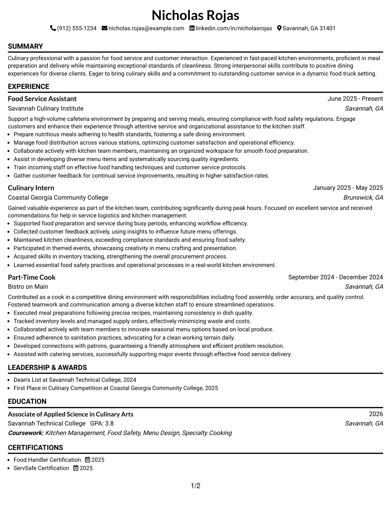Resume Example Page 1
