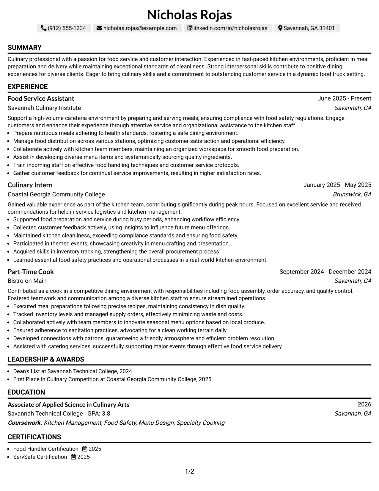 Resume Example Page 1