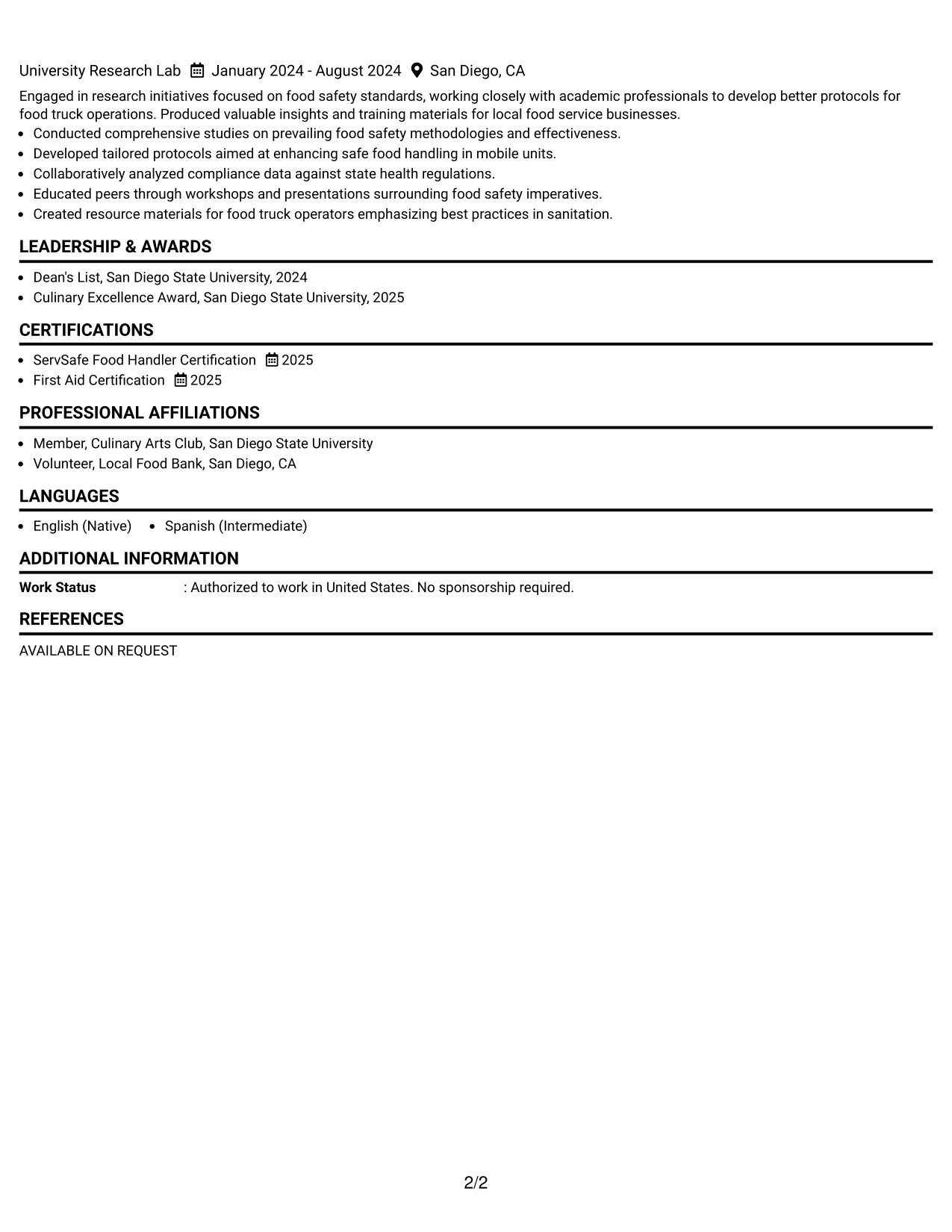 Resume Example Page 2