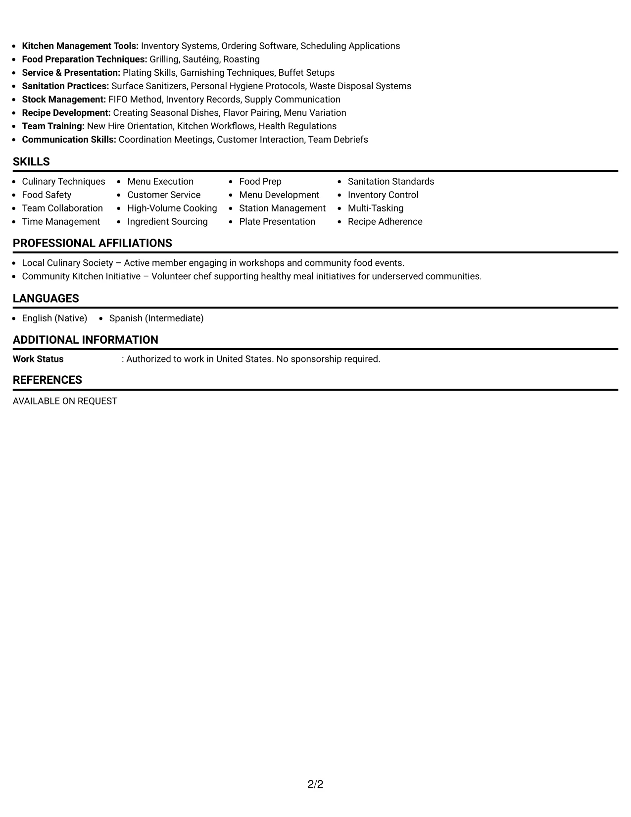 Resume Example Page 2