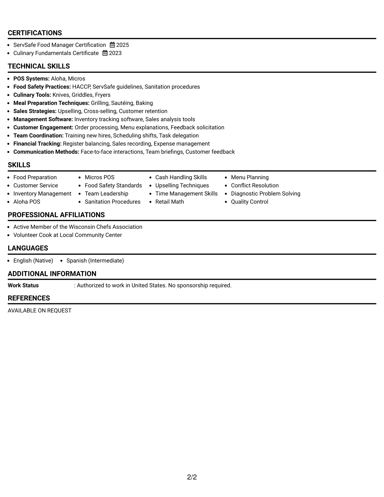 Resume Example Page 2