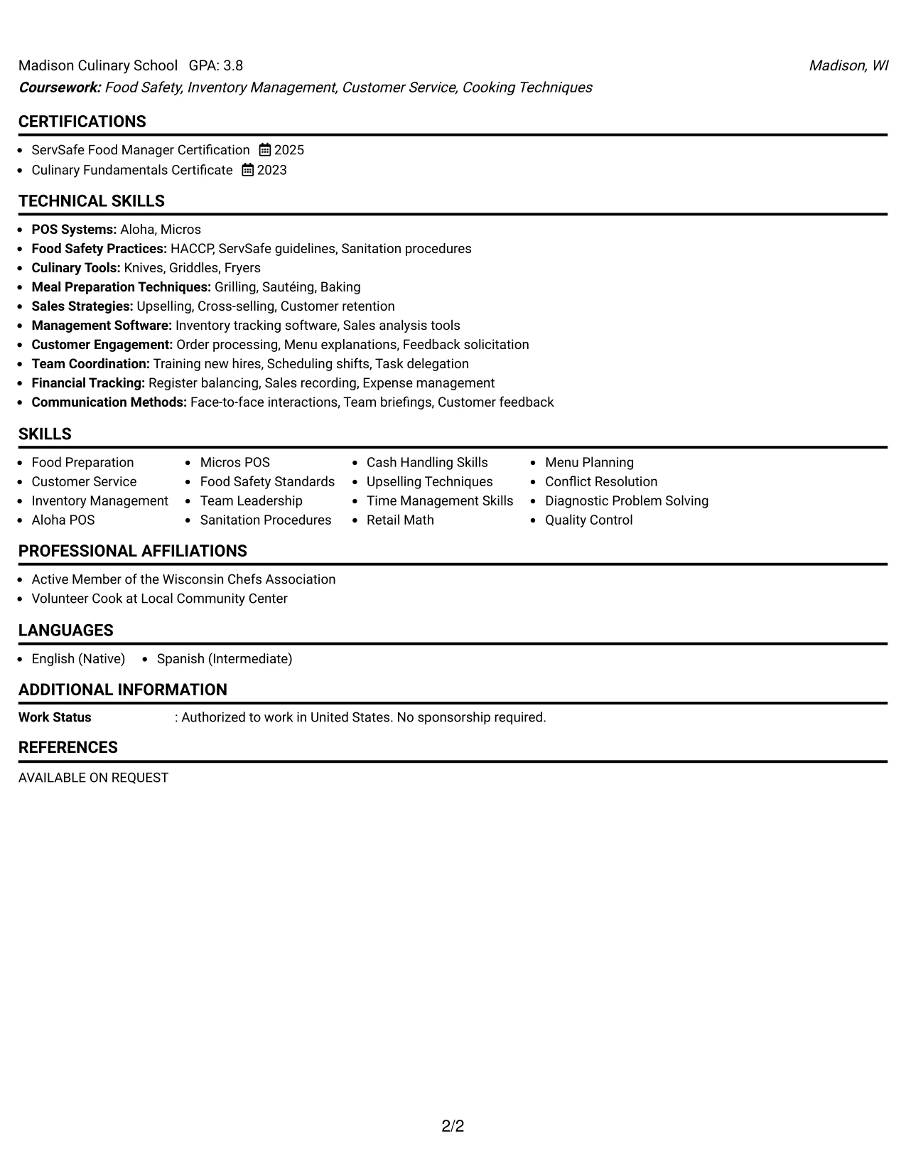 Resume Example Page 2
