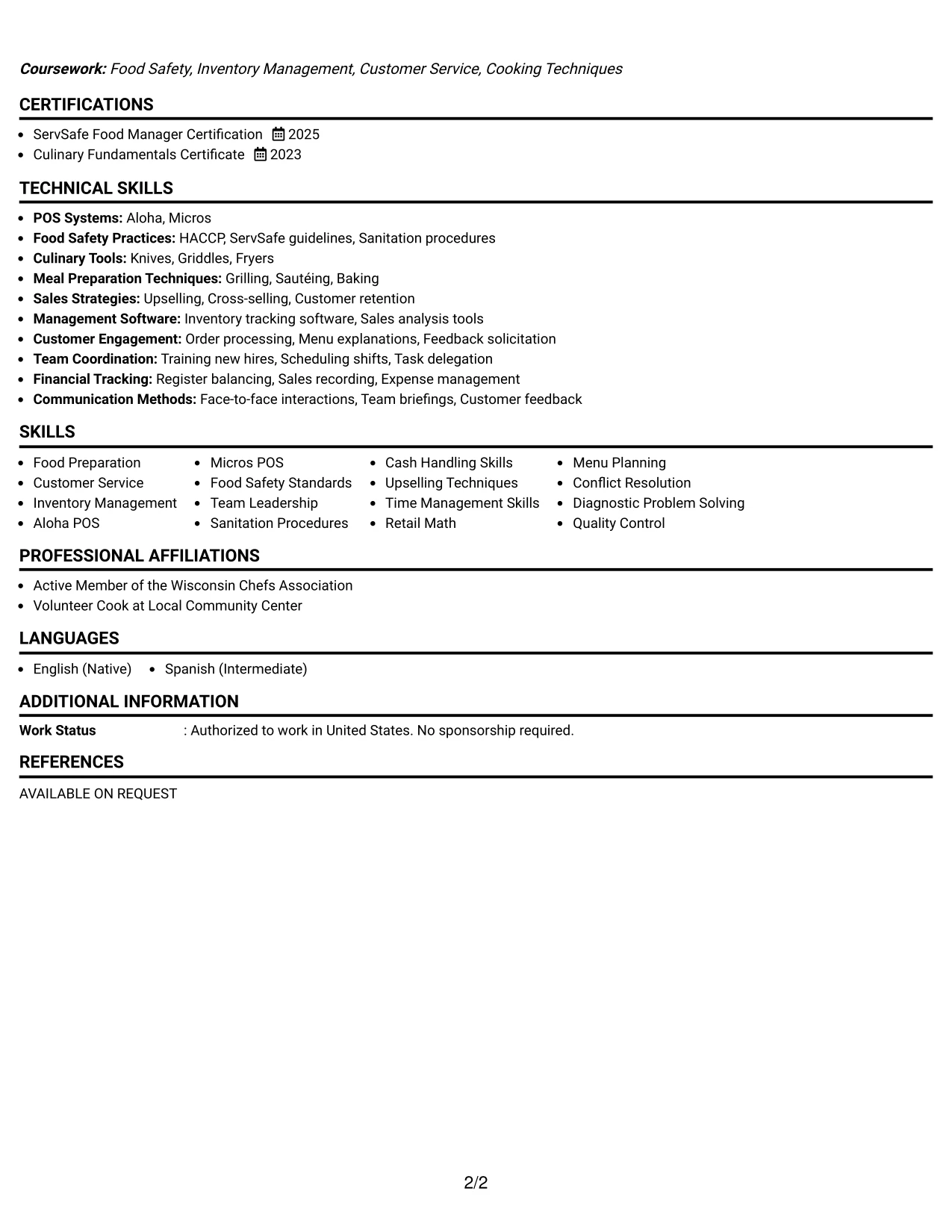 Resume Example Page 2