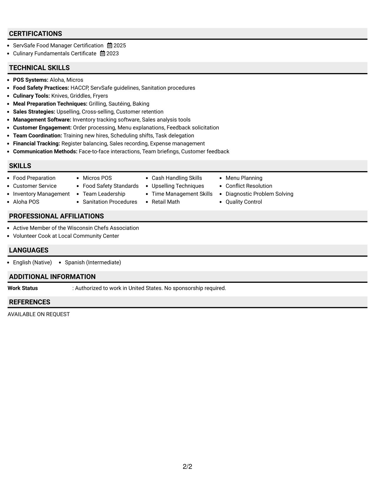 Resume Example Page 2