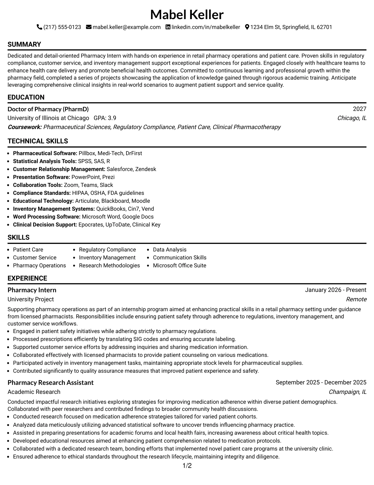 Resume Example Page 1
