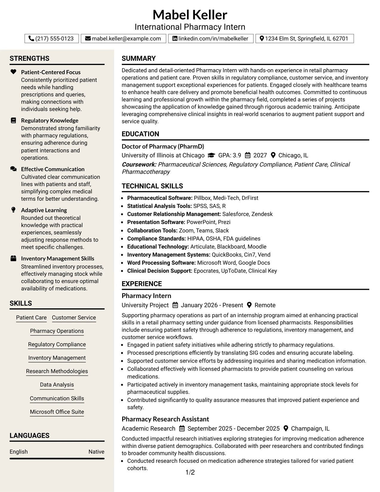 Resume Example Page 1