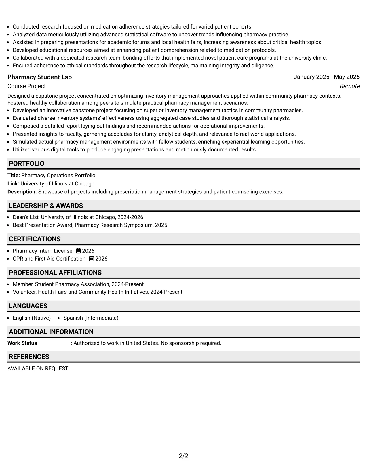 Resume Example Page 2