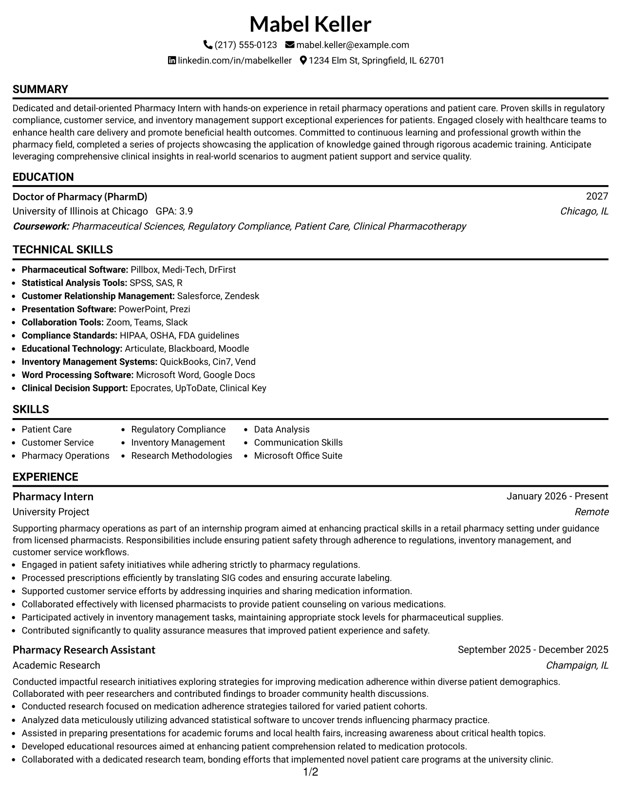 Resume Example Page 1