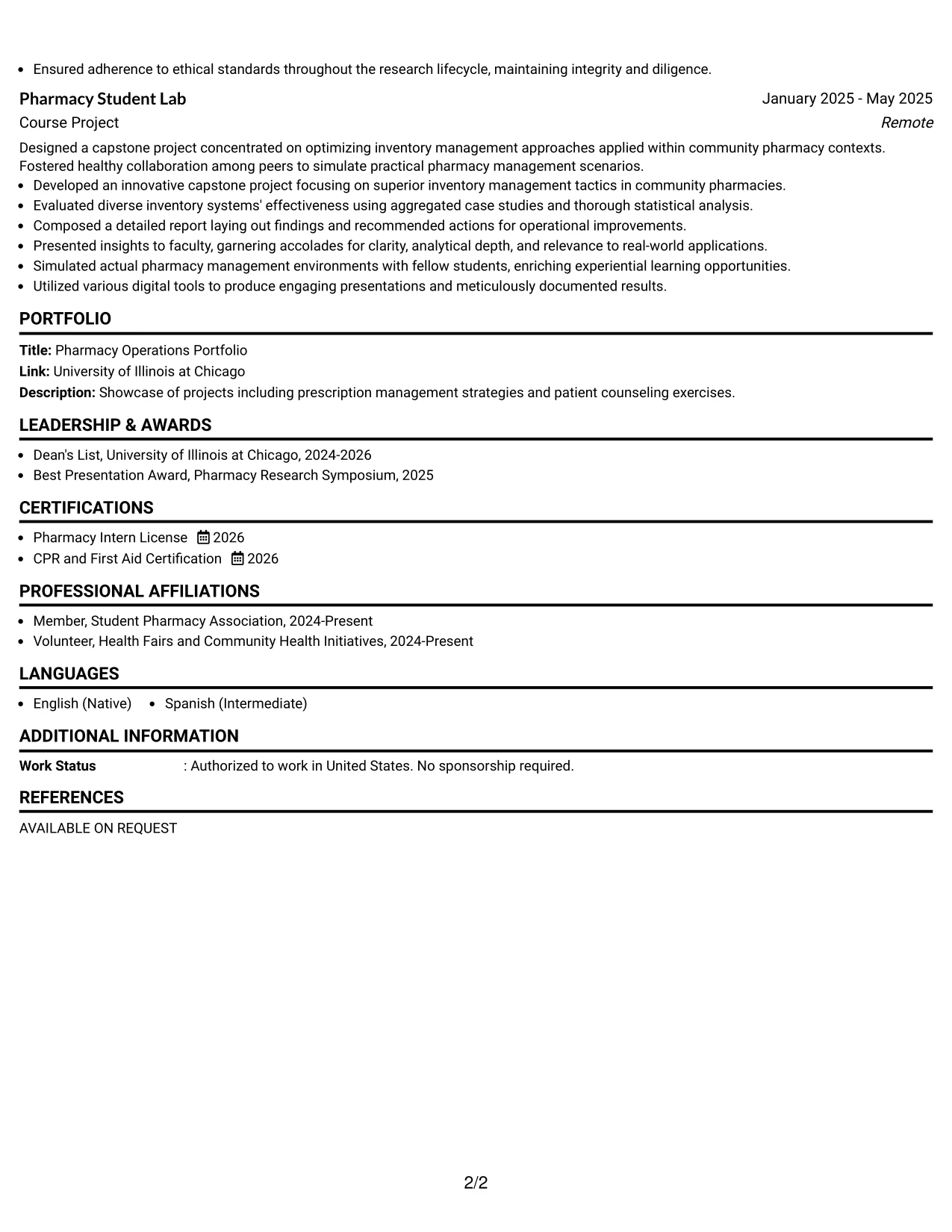 Resume Example Page 2