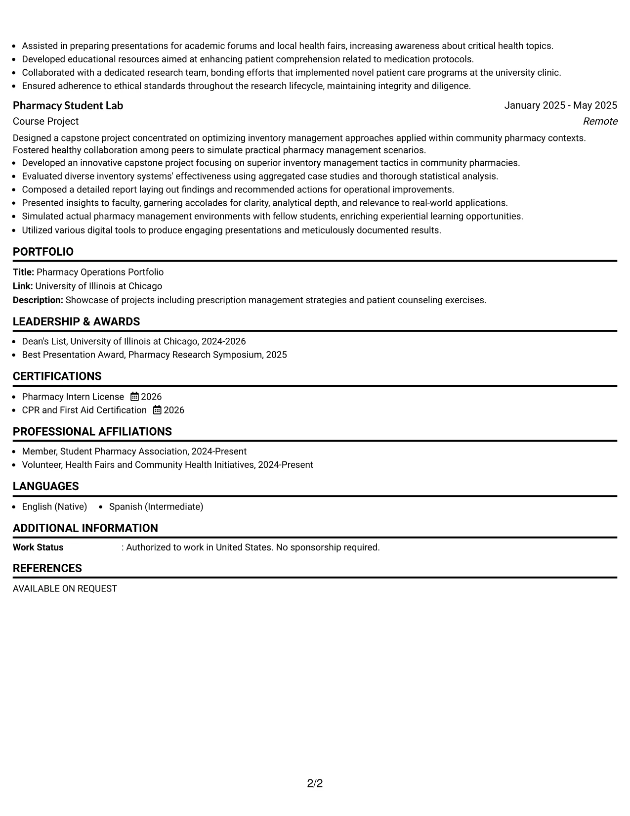 Resume Example Page 2