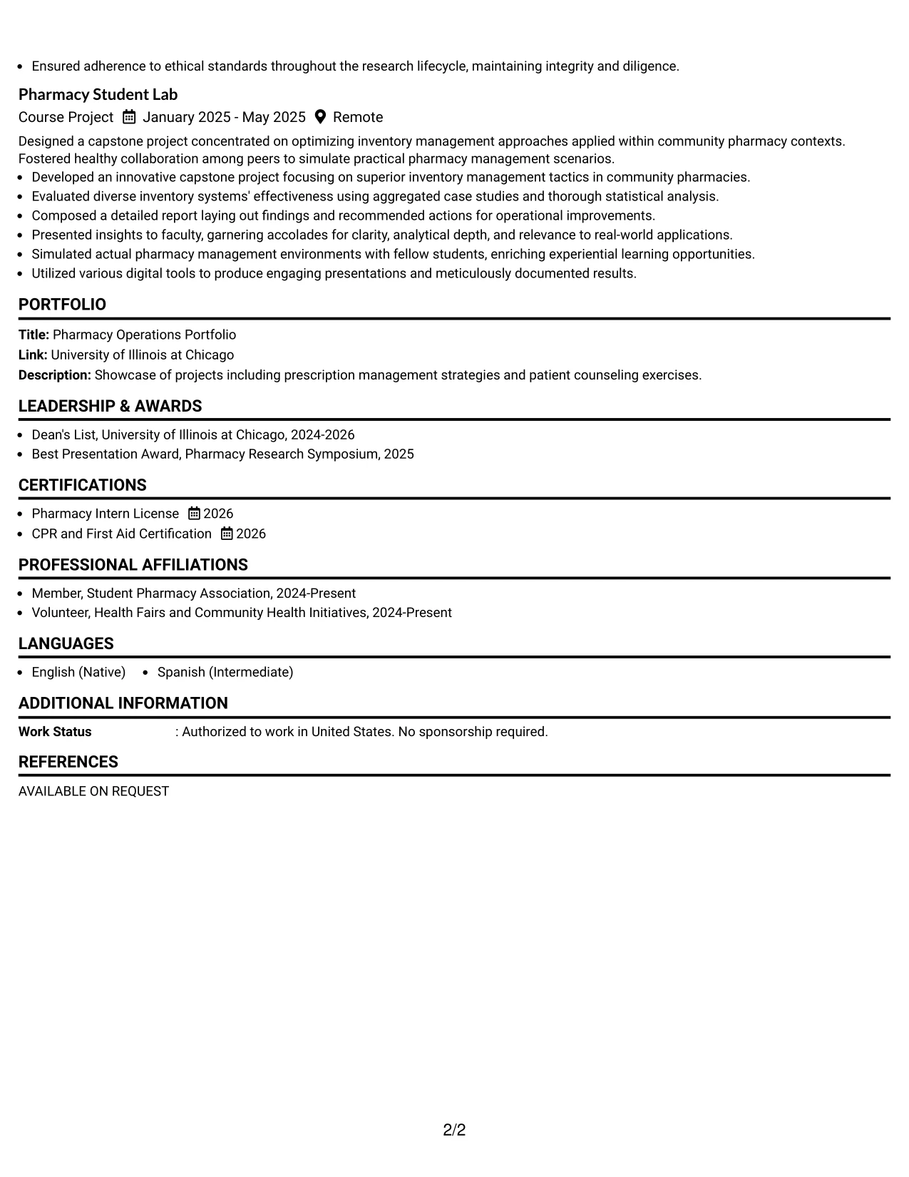 Resume Example Page 2