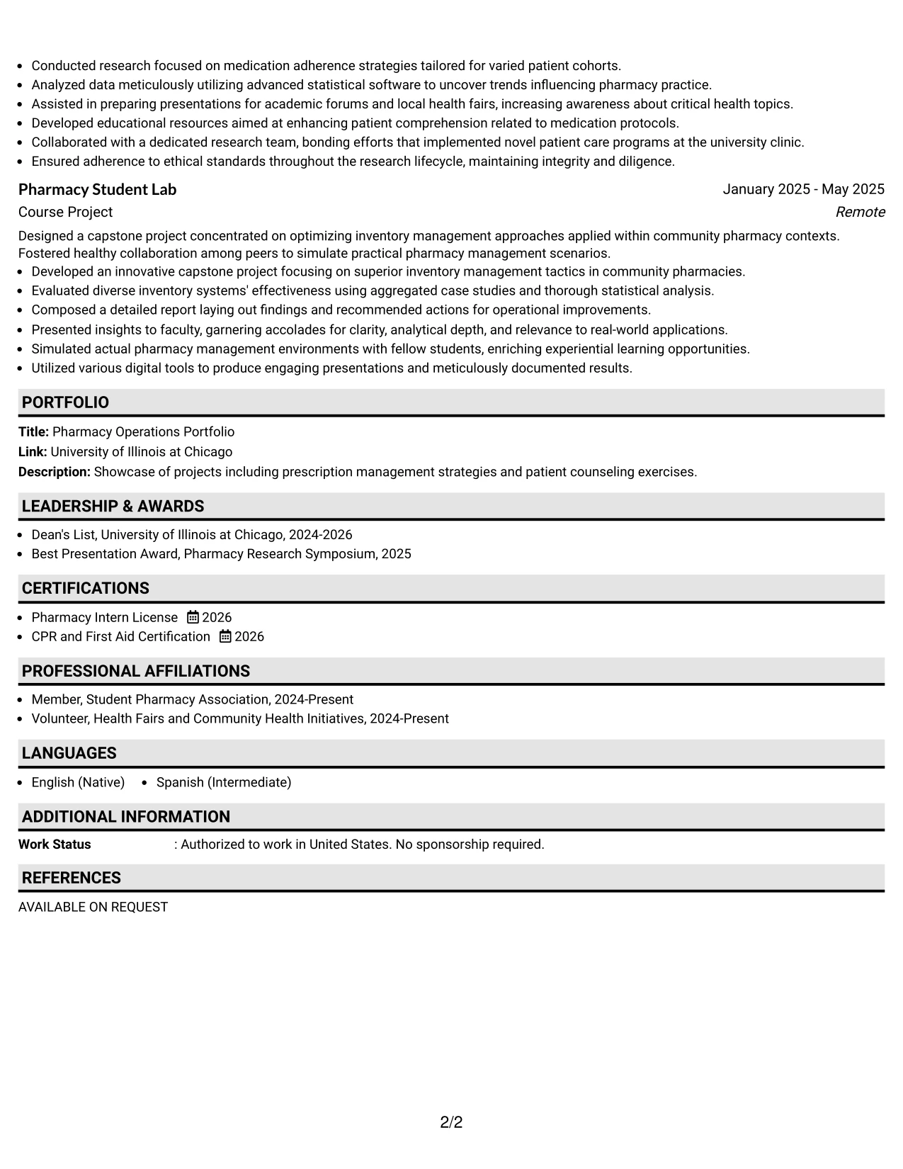 Resume Example Page 2