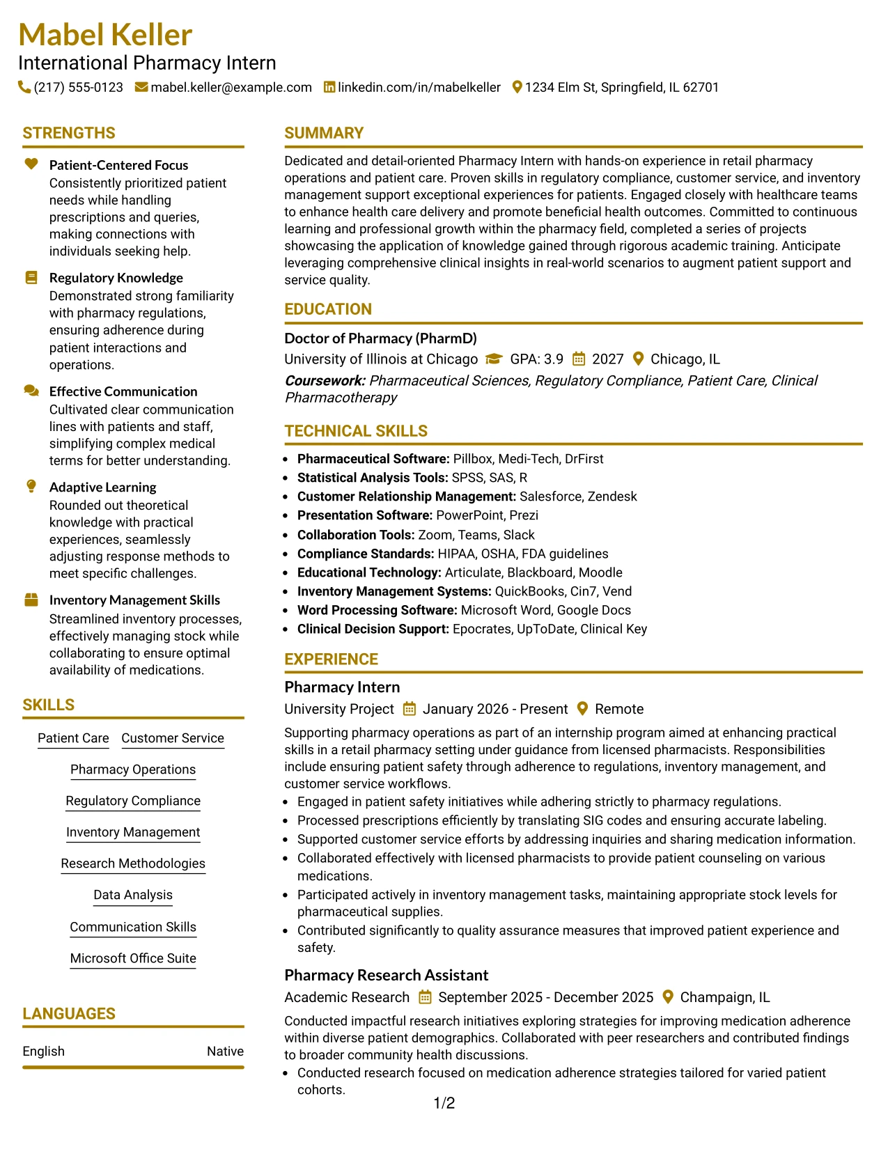 Resume Example Page 1