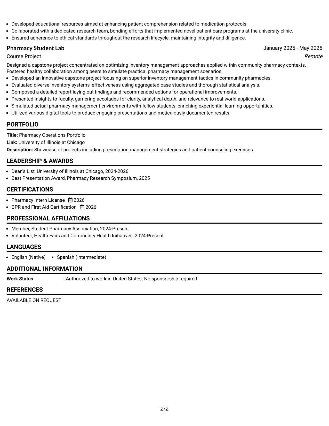 Resume Example Page 2