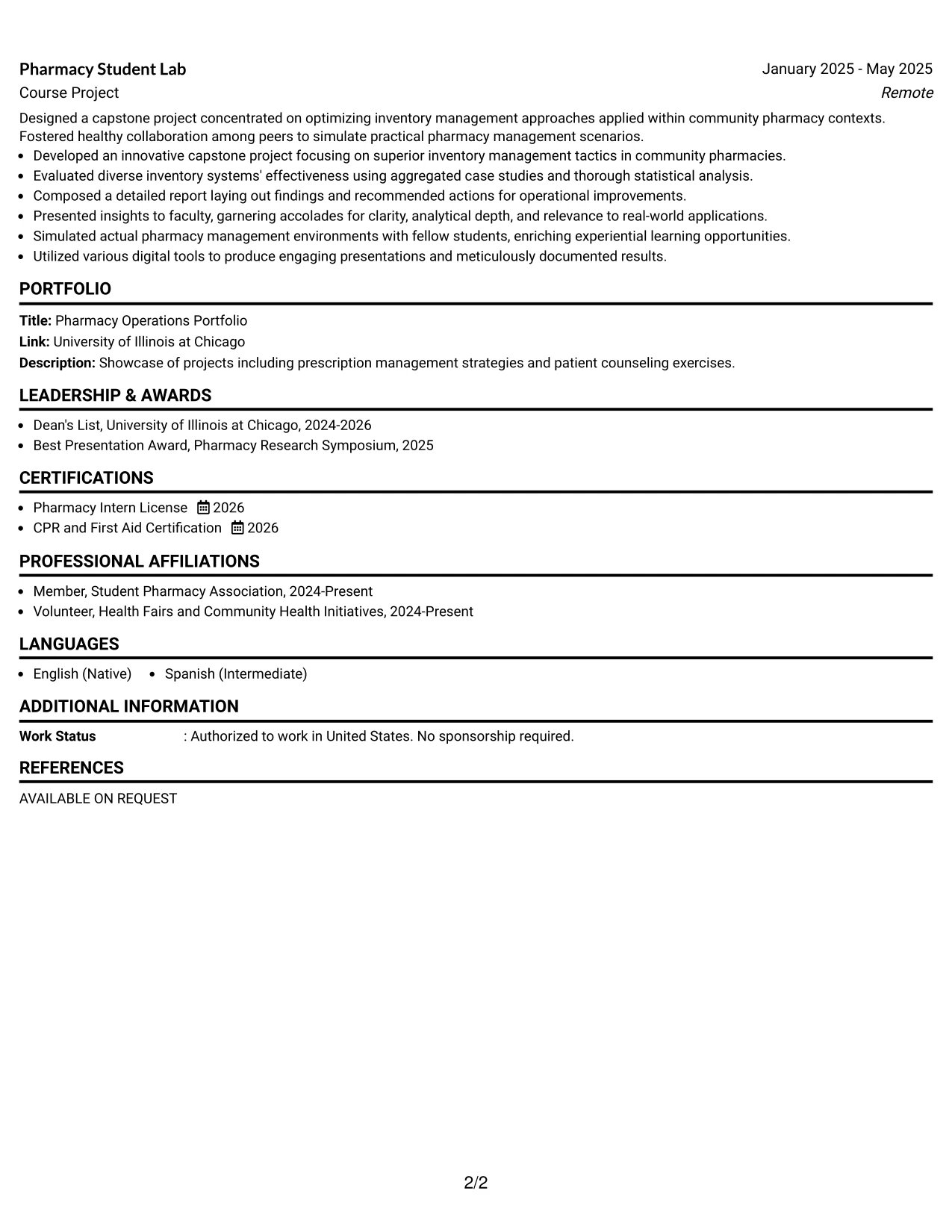 Resume Example Page 2