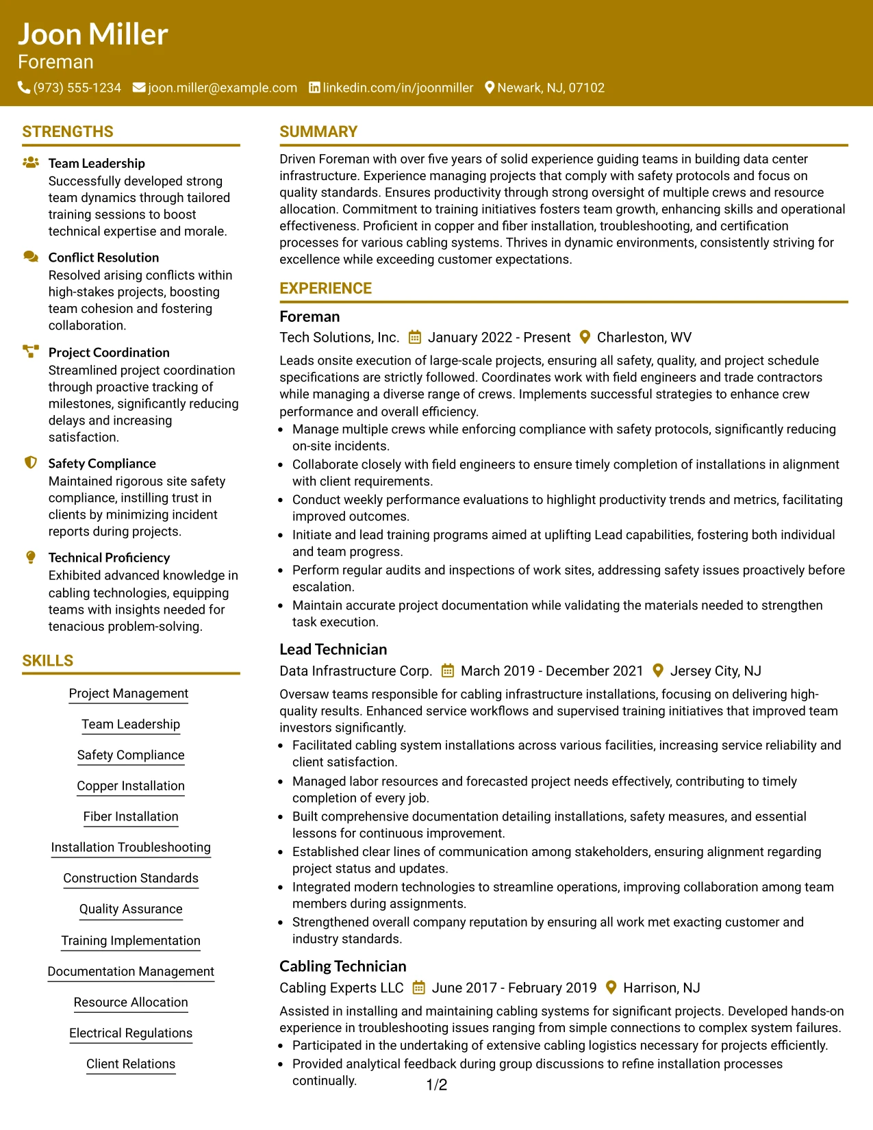 Resume Example Page 1