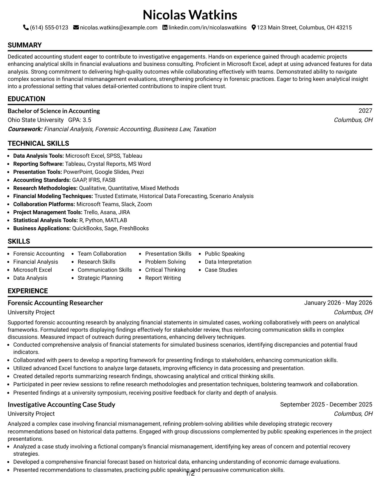Resume Example Page 1