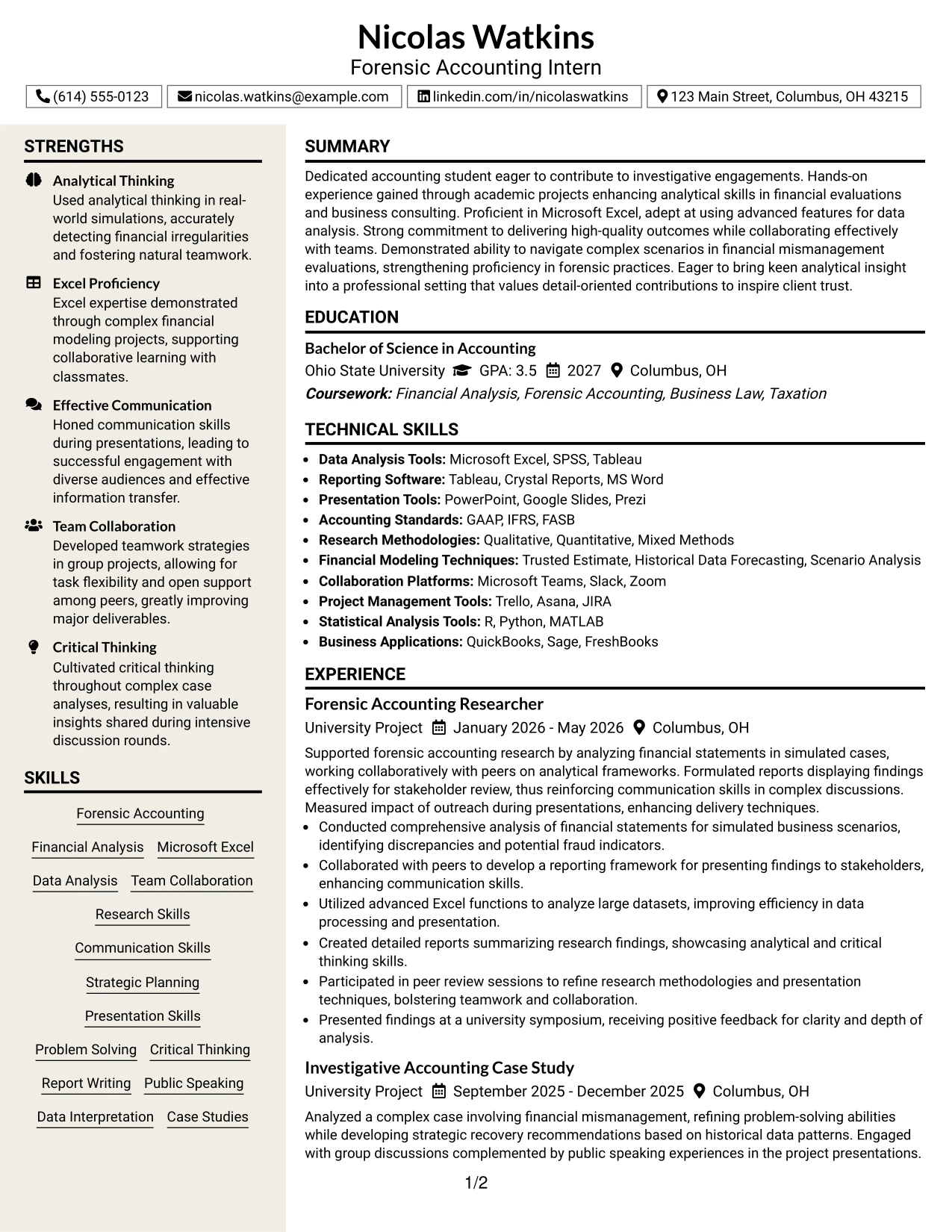 Resume Example Page 1