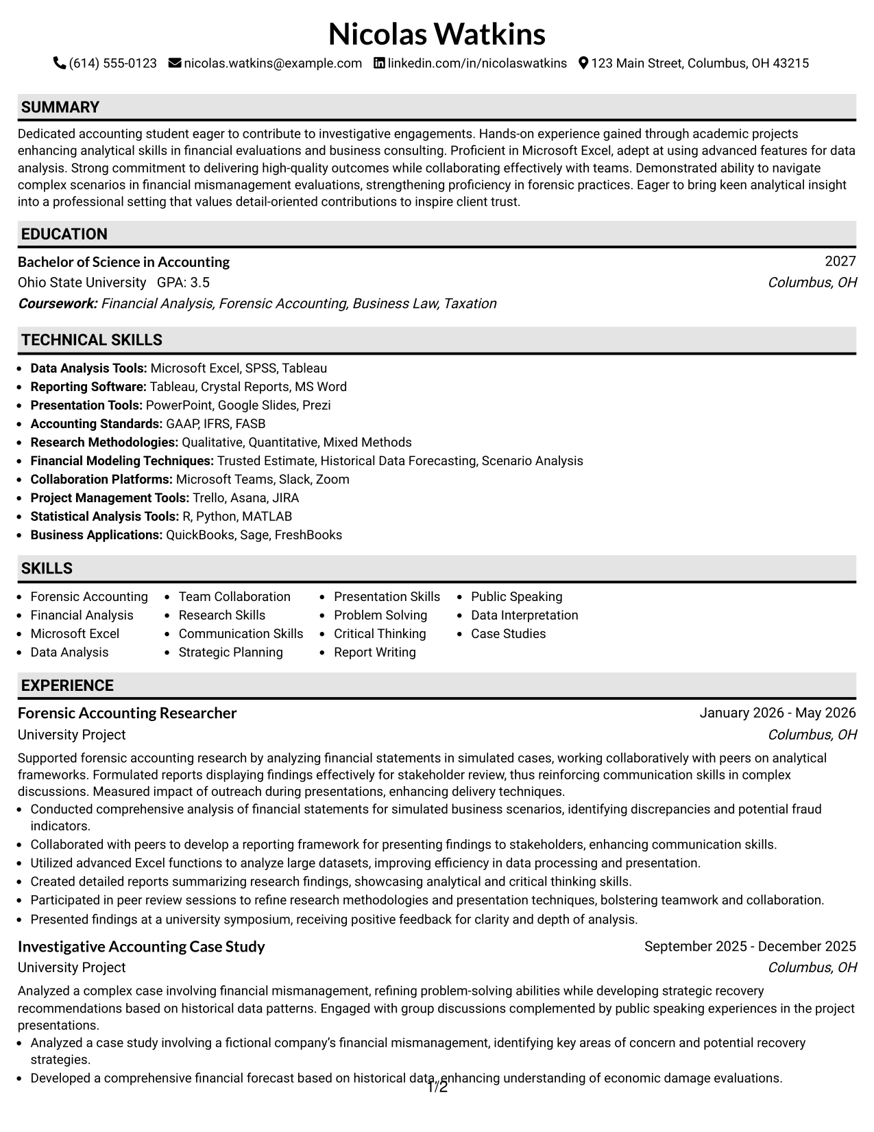 Resume Example Page 1